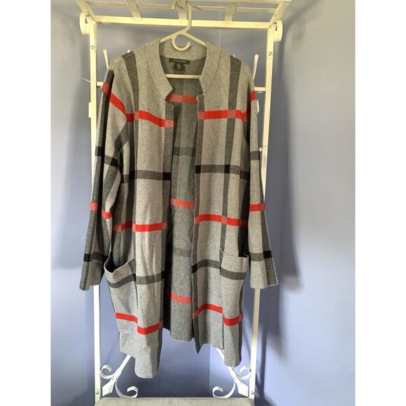 Tahari Womens Gray Plaid Long Sleeve Open Front Cardigan Sweater 3X - Picture 1 of 6